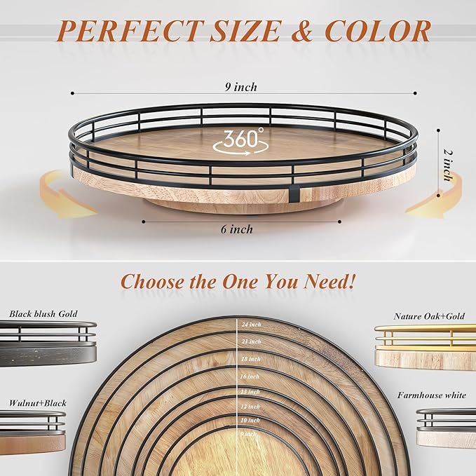 9" Oak Wood Lazy Susan Turntable Organizer