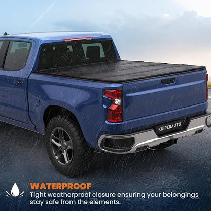 KUIPERAUTO 5.8FT Quad Hard Truck Bed Tonneau Cover Compatible for 2019-2025 2026 Chevrolet Silverado GMC Sierra 1500 (2019 New Body) - 69.6 inch - W/o Multi-Flex Tailgate and Carbonpro