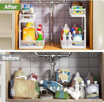 Under Sink Organizer 4-Pack, Metal 2-Tier Pull-Out Cabinet Shelf