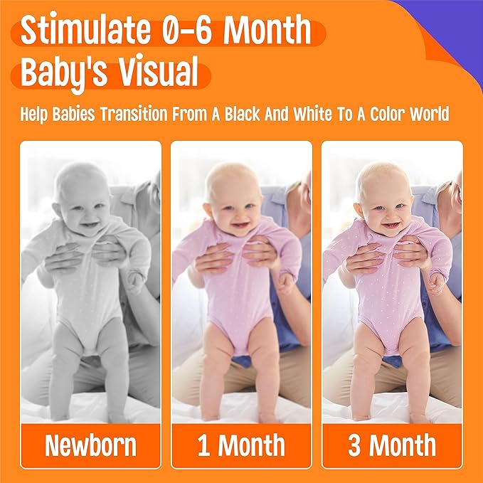 100 Pages Black White Colorful Baby Visual Stimulus Flashcard, 50 PCS High Contrast Baby Flashcards Sensory Toys for Newborn Infant Gift (2 Levels 0-6 Months, 5.5” X 5.5”)