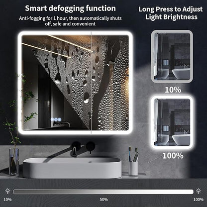 BEAUTYPEAK 36 x 32 LED Bathroom Medicine Cabinet Mirror, Adjustable Shelves