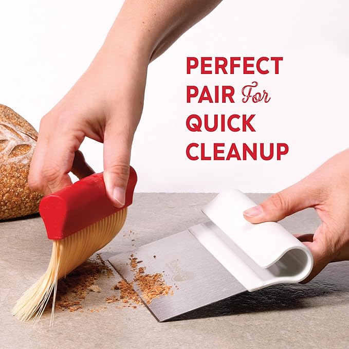 KneadAce Dough Scraper & Baker’s Brush Set. Stainless Steel Bench Scraper &