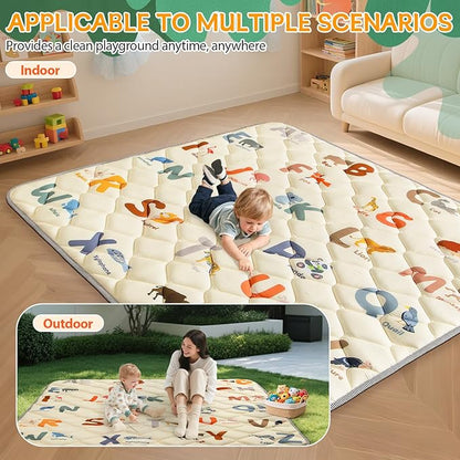 Baby Play Mats for Floor - 47”x47” Baby Play Mat - Playmat for Baby and Toddlers Infants - Thick Tummy Time Floor Mat & Machine Washable - Animals Alphabet