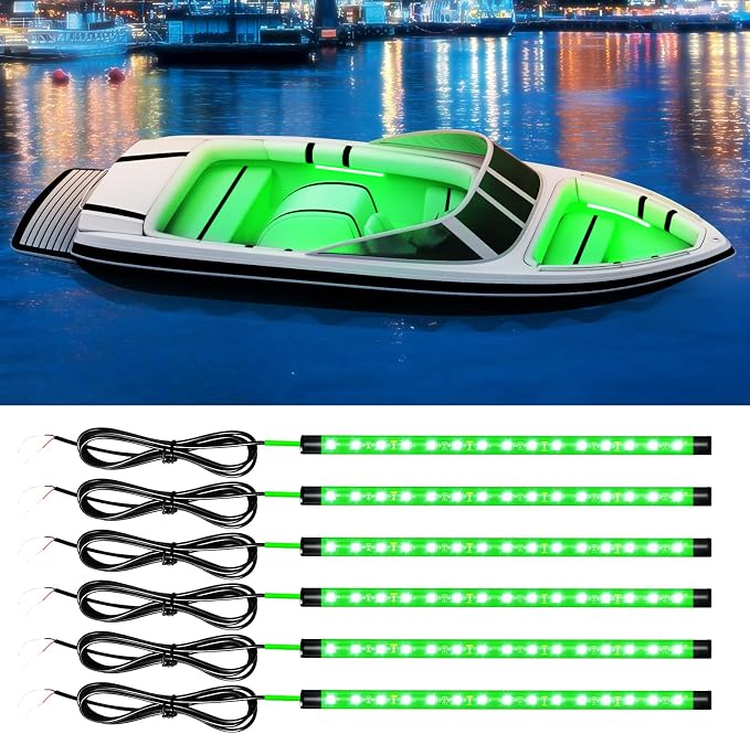 Green Led Strip Lights,DUOFU365 Marine Boat Led Navigation Lights 30CM 15 SMD IP67 Waterproof Auto Interior Lights for Home Decoration Car Motorcycles Boat Golf Cart Truck with 3M Tape(6PCS)