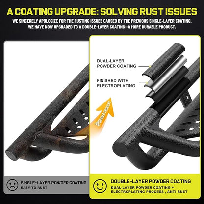 BINARY STAR Running Boards Compatible with 2009-2018 Dodge Ram 1500 Crew Cab, 2010-2026 Ram 2500 3500(Incl. Classic), 6 Inch Side Steps, Bed Access Step Made with Carbon Steel