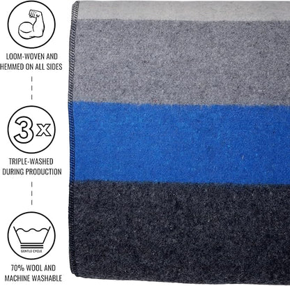 Arcturus Rainier Wool Blanket - 4.5lbs Warm, Heavy, Washable, Large | Great for Camping, Outdoors, Survival & Emergency Kits (White Blue Gray)