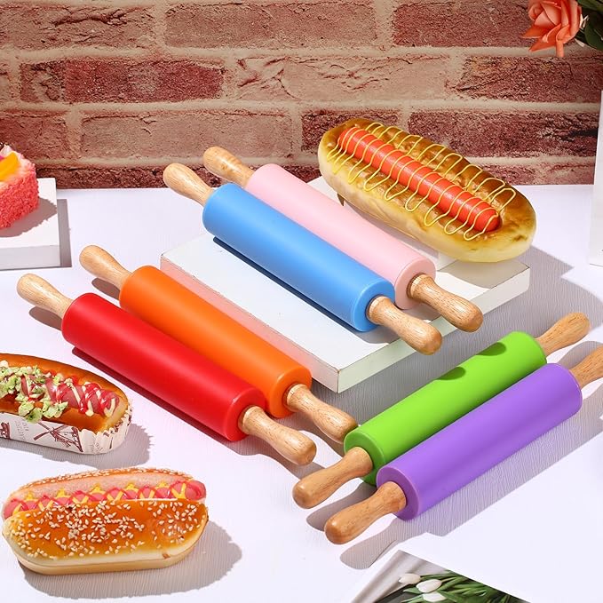 Dandat 12 Pcs Small Rolling Pin Kids 12 Inch Mini Silicone Rolling Pin