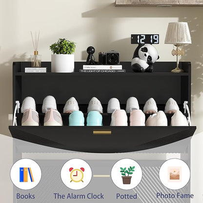 Shoe Cabinet Storage for Entryway: 32" Black Shoe Organizer Cabinet