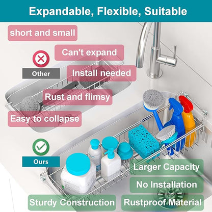 Over The Kitchen Sink Caddy Sponge Holder Organizer Drying Rack Expandable