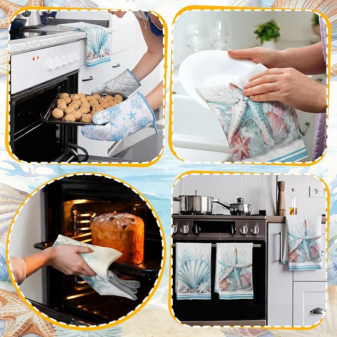 Jingmore 6 Pcs Kitchen Decor Set Accessorie Farmhouse Kitchen Towels Pot
