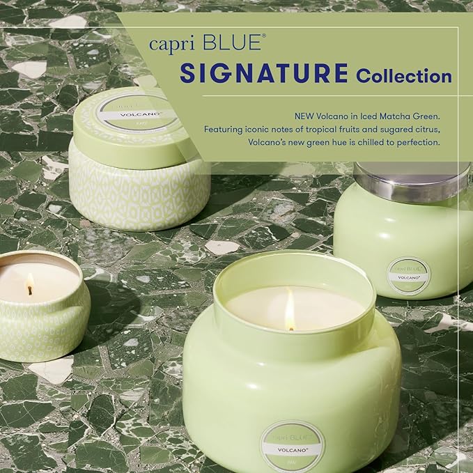 Capri Blue Volcano Scented Candles - Luxury Candles for Home Scented with Tropical Fruit & Sugared Citrus - Long Lasting Soy Wax Blend - Petite Glass Jar (Iced Matcha Green, 8 oz)