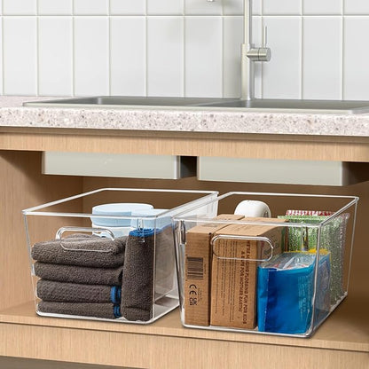 Tiawudi Set of 10 Clear Plastic Storage Bins, 4 Large and 6 Small Stackable