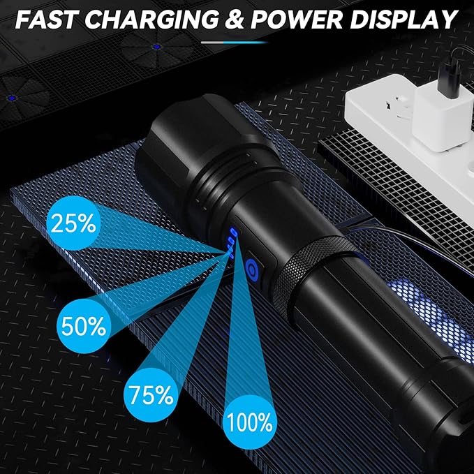 Rechargeable Flashlight, 99,000 Lumens Super Bright Flash Light, 7 Modes with COB Work Light, IPX6 Waterproof, Powerful Handheld LED Flashlights for Camping, Hiking