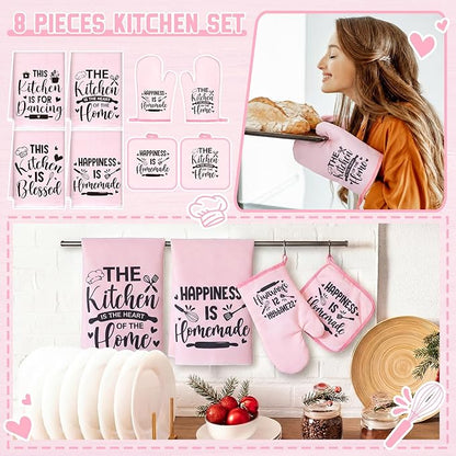 Leinuosen 8 Pcs Kitchen Towels and Oven Mitts Sets Pot Holders Dishcloths Set