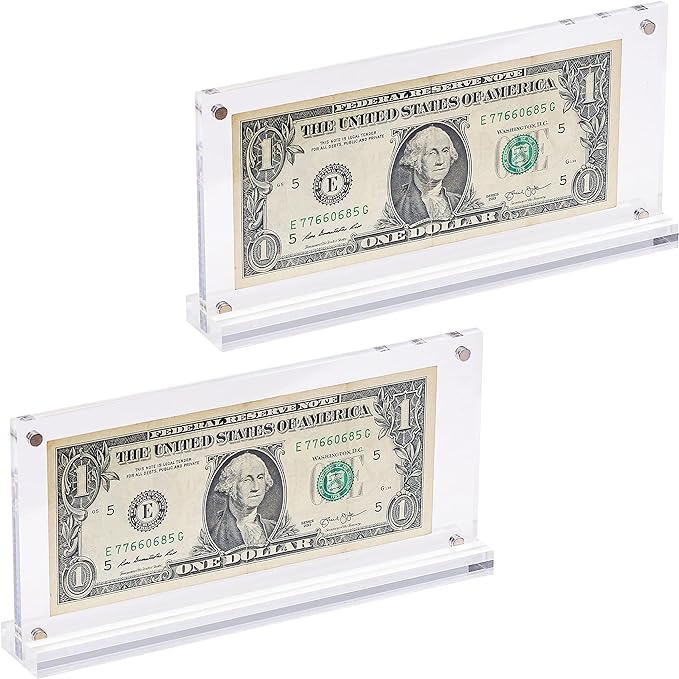 IEEK Acrylic Dollar Bill Frame Currency Holder Clear Paper Money Holders for Collectors Currency Ticket Protector Dollar Bill Display Stand,7.3 x 3.5 Inch,2 Pack