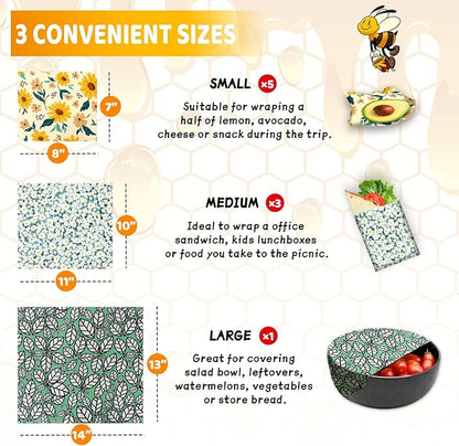 Beeswax Wrap, 9 Pack Eco-Friendly Beeswax Wraps