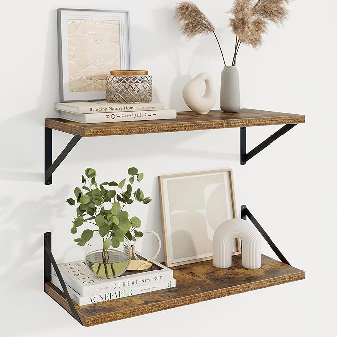 Axeman Deep Floating Shelves | 24 Inch Brown Wall Shelves Set of 2 | 10 Inch