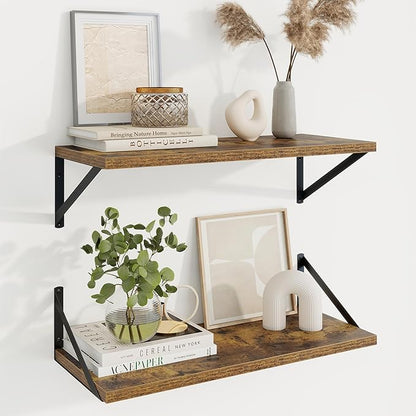 Axeman Deep Floating Shelves | 24 Inch Brown Wall Shelves Set of 2 | 10 Inch