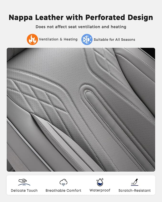 Huidasource Rear Seat Covers, Waterproof Faux Leather Rear Bench Seat Covers, Universal Fit Back Seat Cover for Most Cars Sedans SUVs Pickups Trucks, Gray