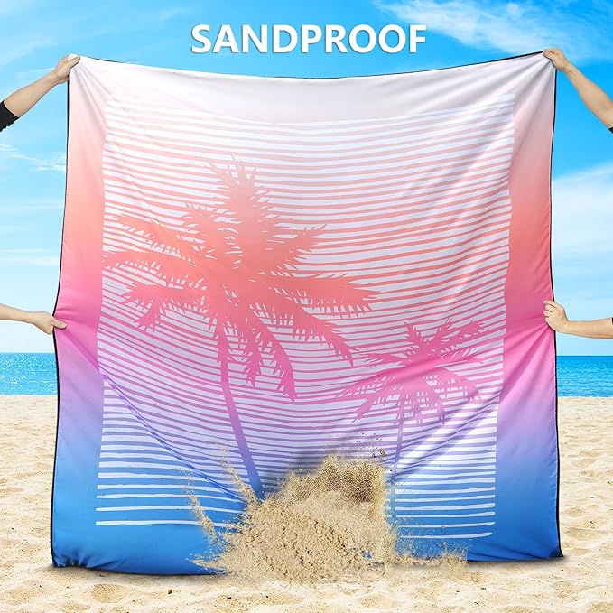 Beach Blanket Waterproof Sandproof Beach Mat 79" X 83"/10'x9'for 2-8 Adults Quick Drying Outdoor Picnic Mat Beach Accessories for Travel, Camping, Hiking