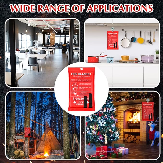 Macarrie 6 Pack 39??x 39??Fire Blanket Emergency for Home and Kitchen Safety Suppression Blanket Fiberglass Fireproof Survival for Fireplace Car Office Camping (Red)