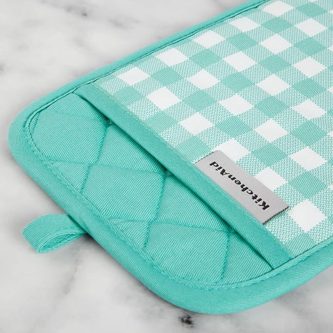 KitchenAid Gingham Pot Holder 2-Pack Set, Aqua Sky