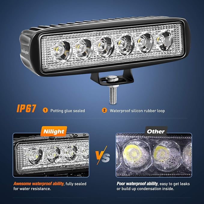 Nilight - 15019S-D Led Light Bar 4PCS 18w Spot Driving Fog Light Off Road Lights Boat Lights Driving Lights Led Work Light SUV Jeep Lamp