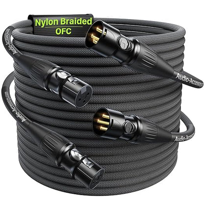 XLR Cables 25ft 2 Pack, 20 AWG, Kevlar-Reinforced Nylon Braided Microphone Cable