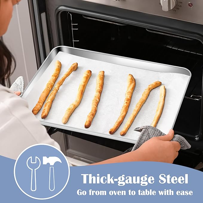 E-far Stainless Steel Baking Sheets, 12.4” x9.7” x 1” Baking Cookie Sheets Pans