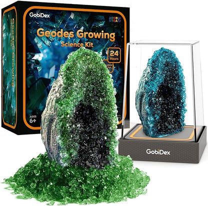 GobiDex Geodes Crystal Growing Kit for Kids, 24-Hour Fast Crystal Growth, Science Experiments Kit with Display Cases - DIY STEM Toys, Educational Gifts for Boys&Girls Ages 8-12,Geology Rock Collection