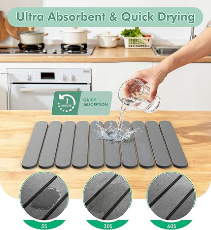 Large Stone Dish Drying Mat for Kitchen Counter, Quick Dry Diatomaceous Earth