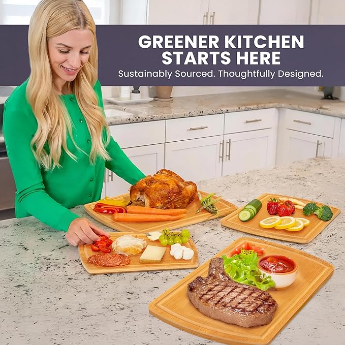 Glue-Free Surface™ 2XL Extra Large Bamboo Cutting Board Set of 4 – Small