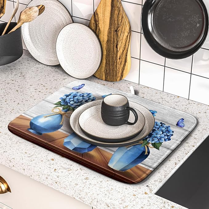 Giwawa Blue Hydrangea Dish Drying Mat