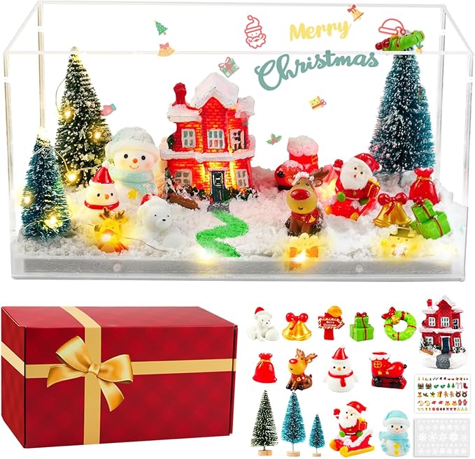 MYDOVA Christmas Decorations, Christmas Sensory Bin for Kids, Christmas DIY Decoration Art Kit for Kids with Sandbox, Castle, Christmas Tree, 3 Color Sand Gift Birthday Gift for Children Ages 3+