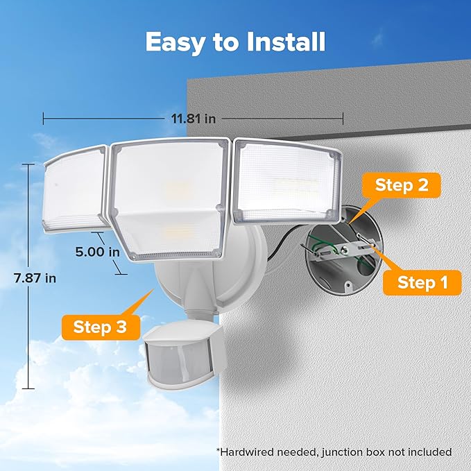 LUTEC 80W 9000LM LED Security Lights Motion Sensor Outdoor Lights, 4 Head LED