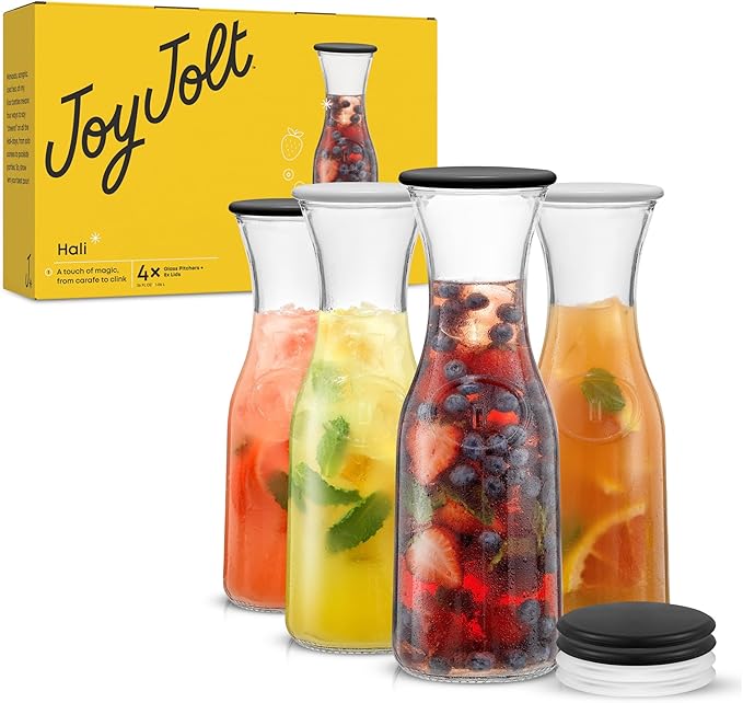 JoyJolt Glass Carafe with Lid, Iced Tea, Milk – Dishwasher Safe Beverage Drink