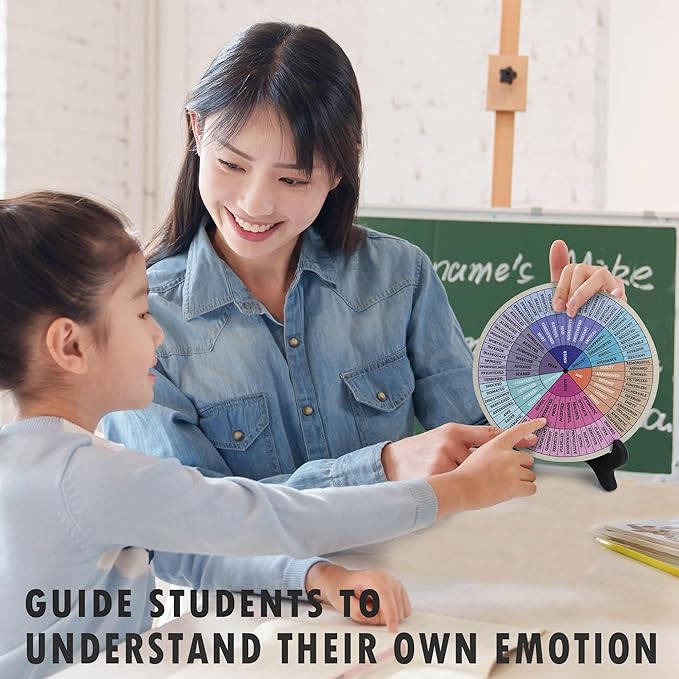 Feelings Wheel, Double-Sided Emotion Wheel with Stand, Counseling Office Must Have, Feelings Wheel Suitable for Therapy Office Decor School Counseling Office Must Have (JD, 1)