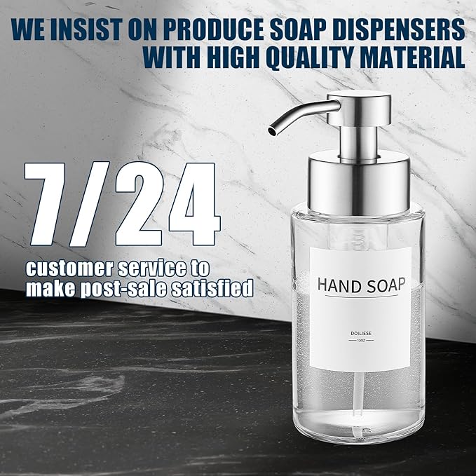 Glass Foaming Hand Soap Dispenser, 10 oz Easy Refill Glass Soap Dispenser