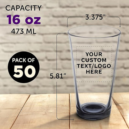 Custom Libbey Pint Glass 16 oz. Set of 50, Personalized Bulk Pack - Beer Glasses, Heavy Duty Drinkware - Black