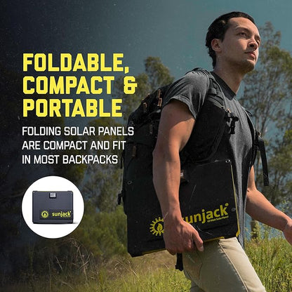 SunJack ??60 Watt Foldable Solar Panel, ETFE Waterproof Portable Solar Panel with Kickstands, USB-C PD30W, USB-A QC3.0, DC Output, Solar Panels for Camping, Hiking, Emergency Power