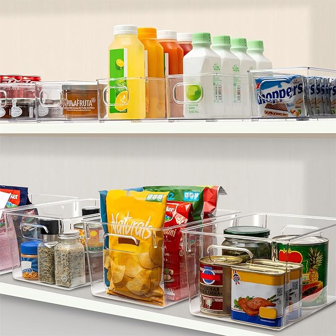 Tiawudi Set of 10 Clear Plastic Storage Bins, 4 Large and 6 Small Stackable