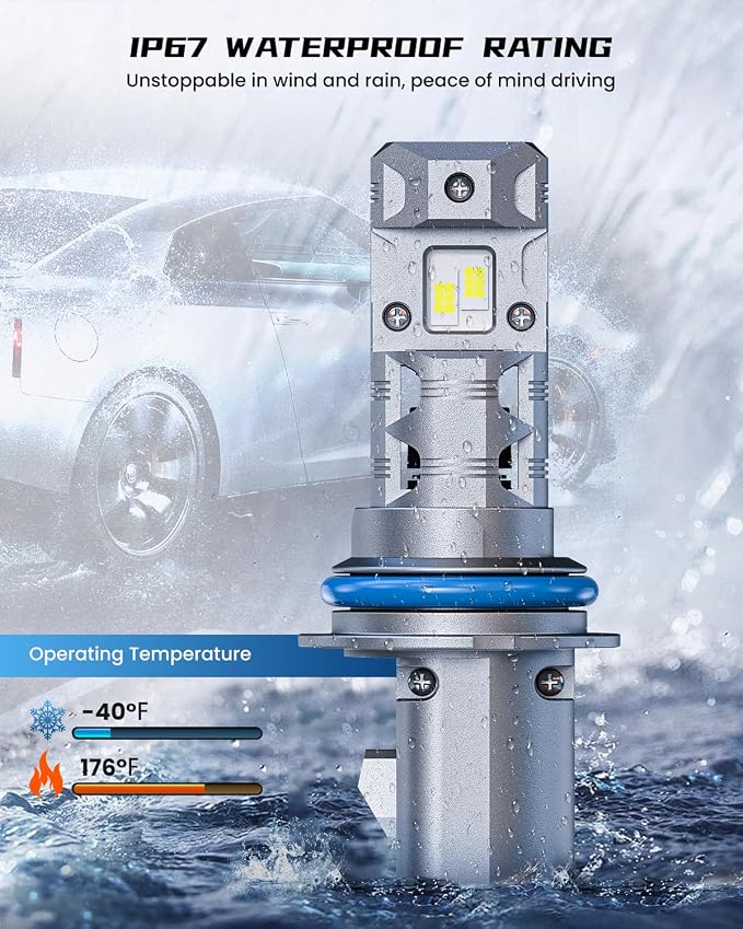 FRANXI 9004/HB1 LED Bulbs Fog Light, Hi/Low Beam, 1:1 Mini Size, 60W Super Bright 6000K Cool White Plug and Play, IP67 Waterproof, Pack of 2