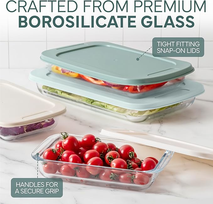 COOK WITH COLOR 8-Piece Deep Glass Baking Dish Set with Plastic Lids –