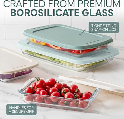 COOK WITH COLOR 8-Piece Deep Glass Baking Dish Set with Plastic Lids –
