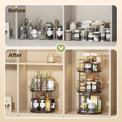LAMU 10'' Lazy Susan Turntable Organizer, 3 Tier Round Rotating Spice Rack