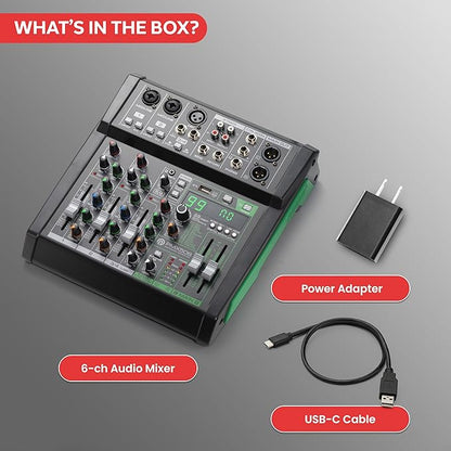 Pyle 6-Channel Audio Mixer, USB Interface, MP3 Compatible, XLR Inputs and LED