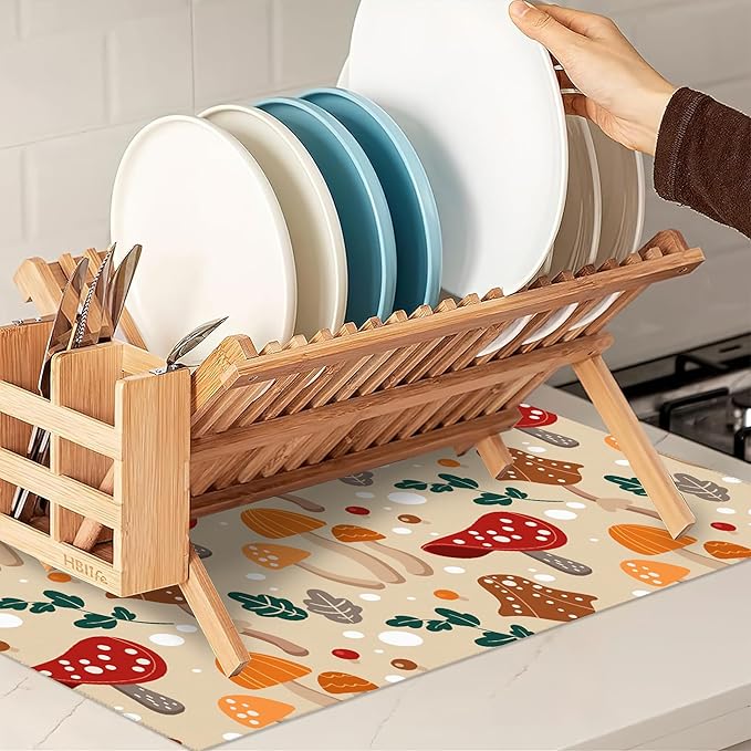Funny Mushrooms Dish Drying Rack Mats Decor