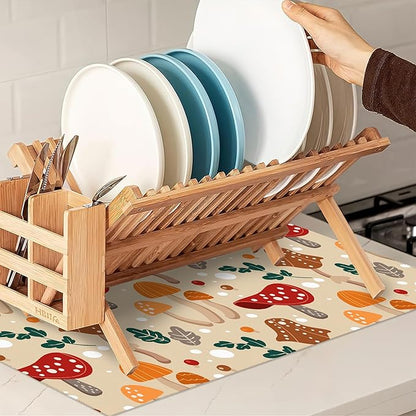 Funny Mushrooms Dish Drying Rack Mats Decor