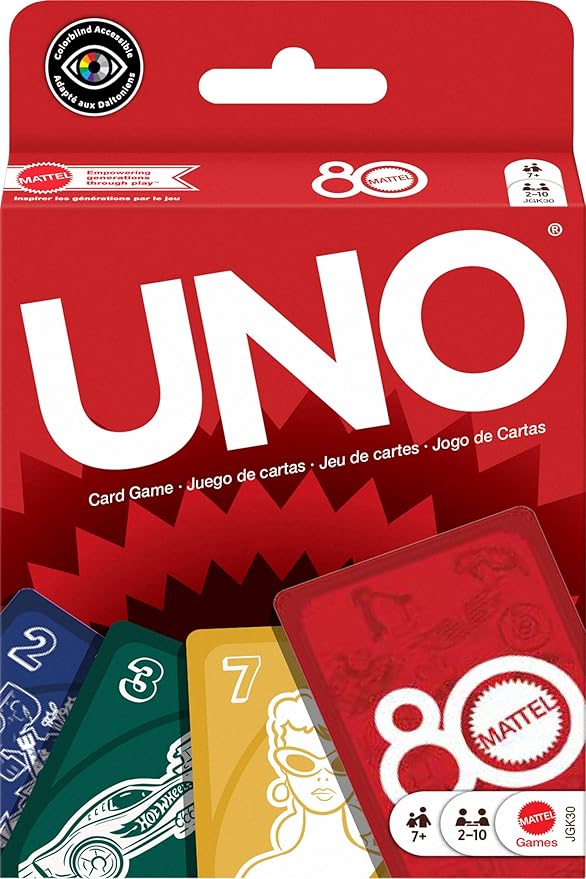 Mattel Games UNO Mattel 80th Ruby Red Card Game for Kids, Adults & Family Nights, Game Nights, Travel, Camping & Parties.