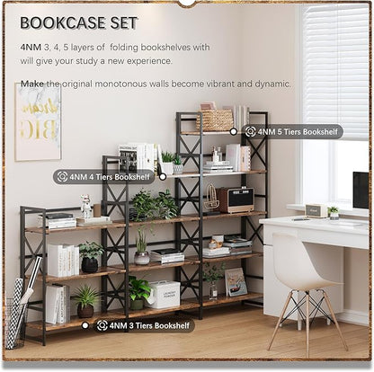 4NM 5 Tiers No Assembly Book Shelves, 51.2" H Folding Bookshelf Bookcase Open